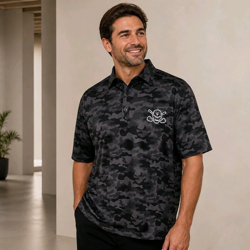 Tattoo Golf 3XL Grey Camo Polo Shirt Camo Collection Skull Logo